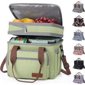 Lunch Bag Women, 23L Insulated Lunch Box, Double Deck Lunch Cooler Bag, Green